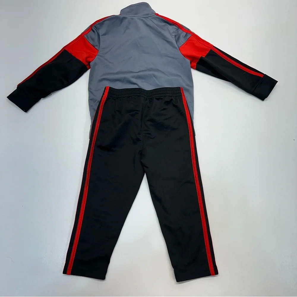 Adidas Two Piece Track Suit Pants Zip Up Jacket Black Gray Red Boys Size 3T